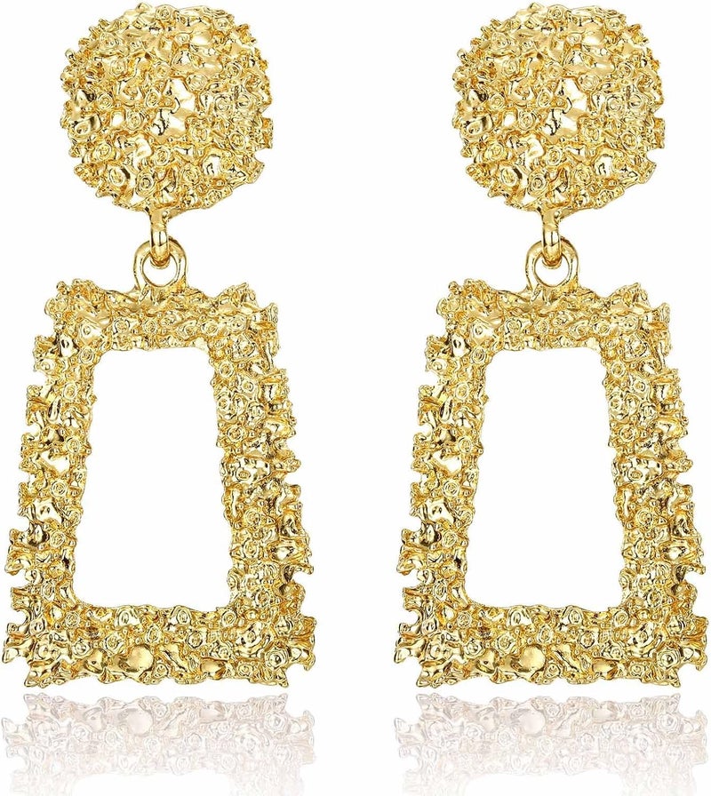Jstyle Gold Statement Clip On Earrings for Women, Big Rectangle Geometric Dangle Clip Earrings Fashion Large Gold Silver Hot Pink Drop Earrings for Women Non Pierced - Image 1